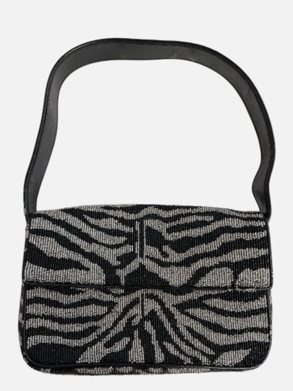 Staud Women's Black Tommy Beaded Two-Tone Zebra Hand Purse Shoulder Bag